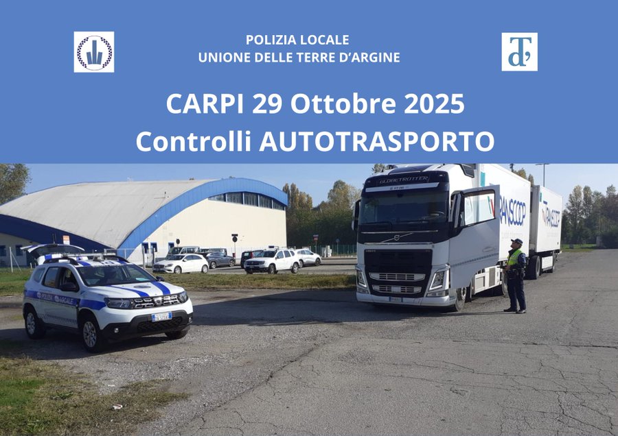 Controlli autotrasporto a Carpi, Polizia Locale presente in viale dell'Industria