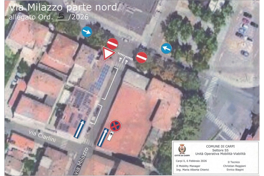 Nuova viabilità a senso unico in via Milazzo a Carpi
