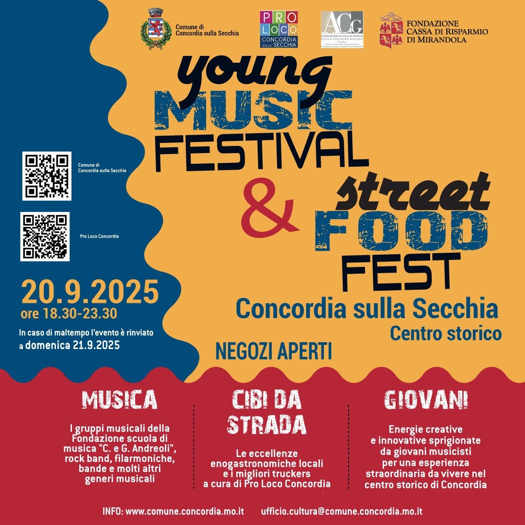 Young Music Festival e Street Food: sabato 20 settembre Concordia si trasforma in palcoscenico a cielo aperto