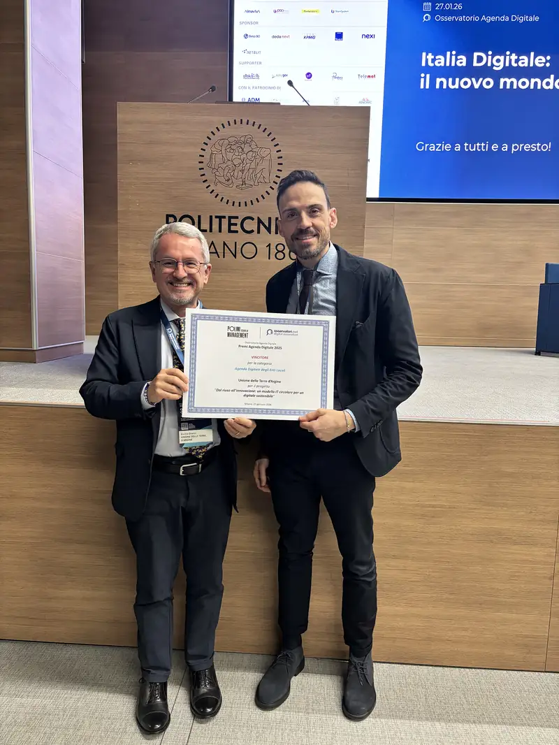L'Unione delle Terre d'Argine vince il premio nazionale per l'innovazione digitale sostenibile