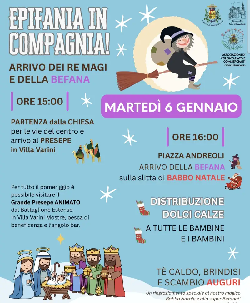 San Possidonio chiude le festività con il gran finale dell'Epifania: presepe vivente e Befana in festa
