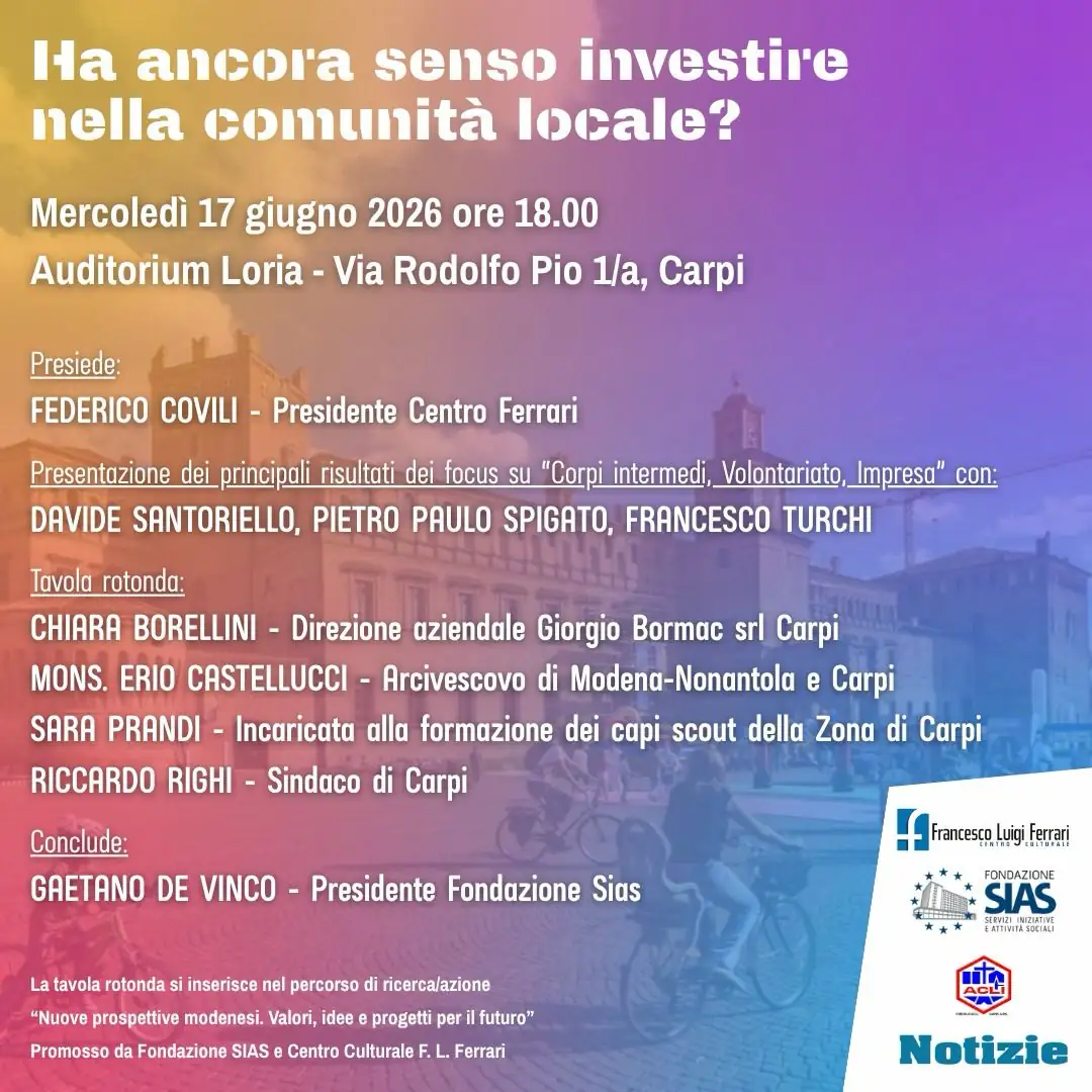 A Carpi si discute del futuro della comunità: giovani, volontariato e corpi intermedi al centro di un incontro pubblico