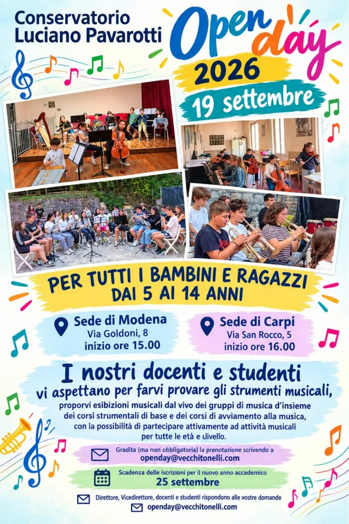 Musica a porte aperte: il Conservatorio Pavarotti accoglie i più piccoli tra Carpi e Modena