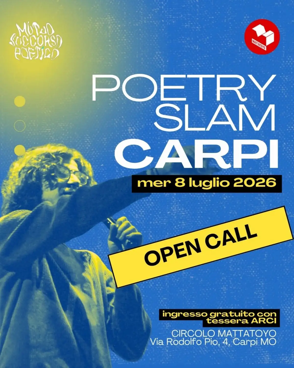 Versi e coraggio sul palco del Mattatoyo: torna il Poetry Slam e chiama a raccolta i poeti di Carpi