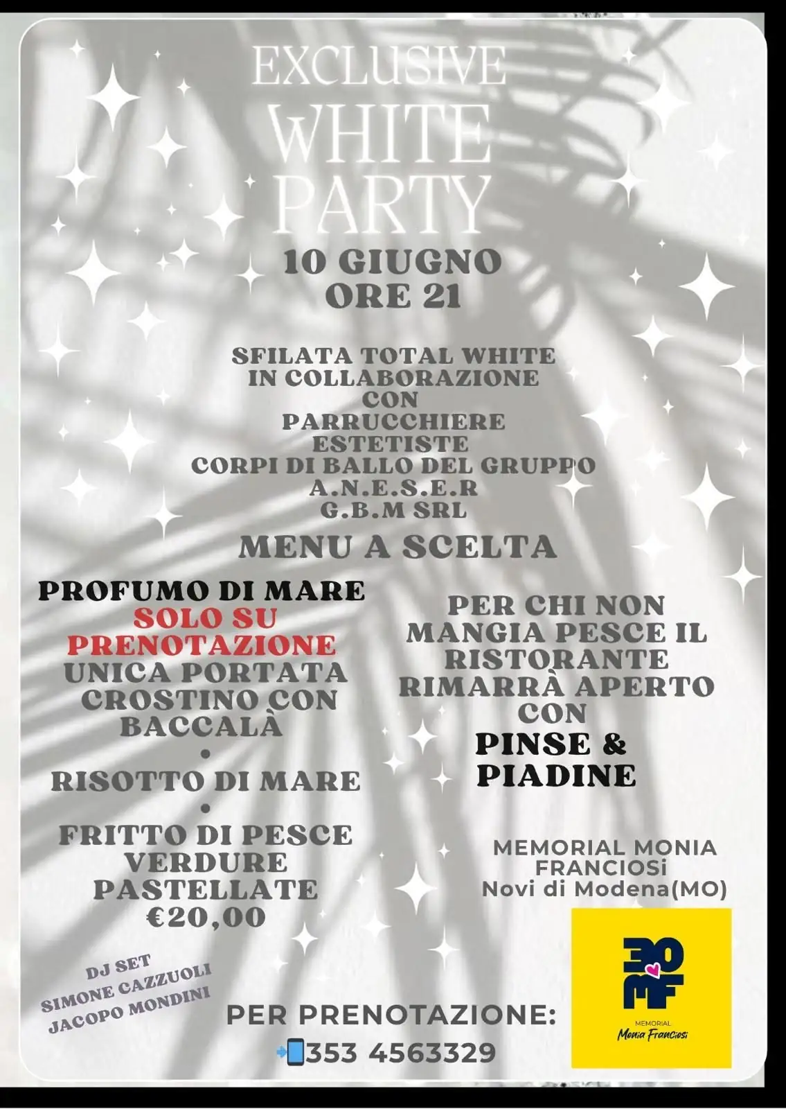 A Novi di Modena il Memorial Monia Franciosi si veste di bianco: mercoledì 10 giugno il White Party ai Campetti